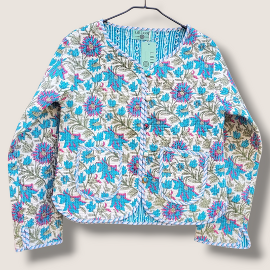 Gewatteerd katoenen jasje "Bloem Blauw"