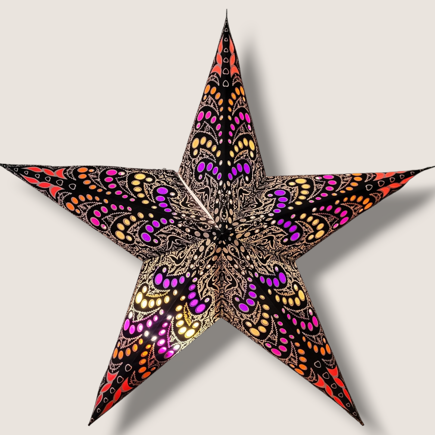 Papieren Ster Zwart met kleurtjes