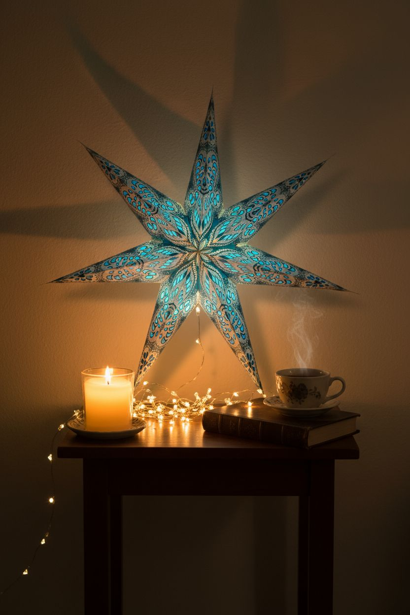 Papieren Ster Blauw/ wit