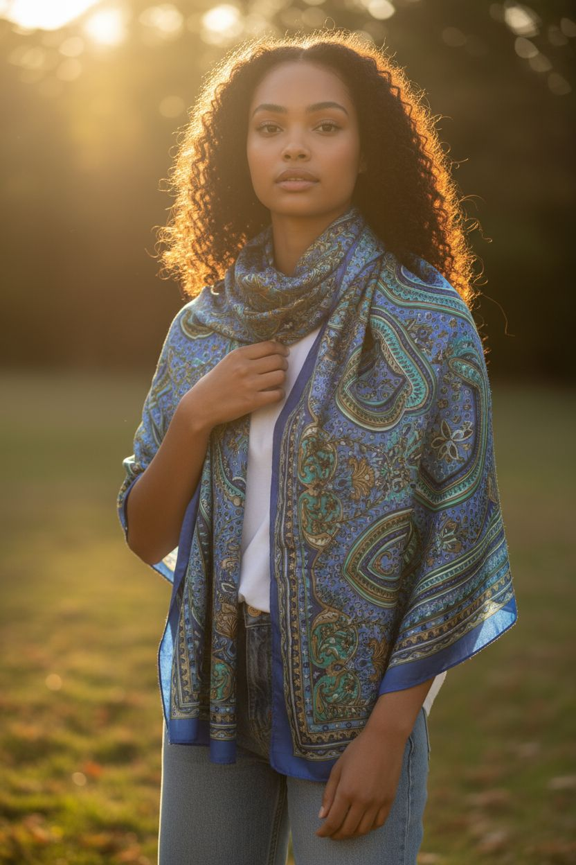 Zijden sjaal "Donkerblauw"