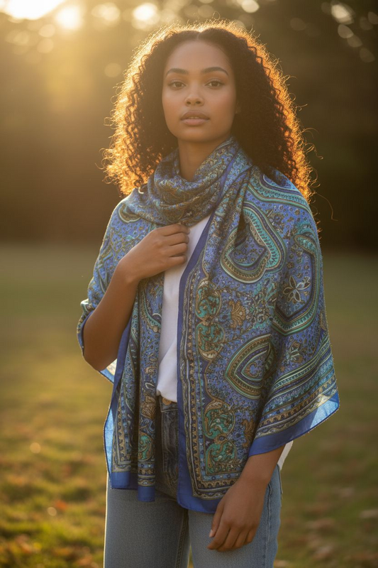 Zijden sjaal "Donkerblauw"